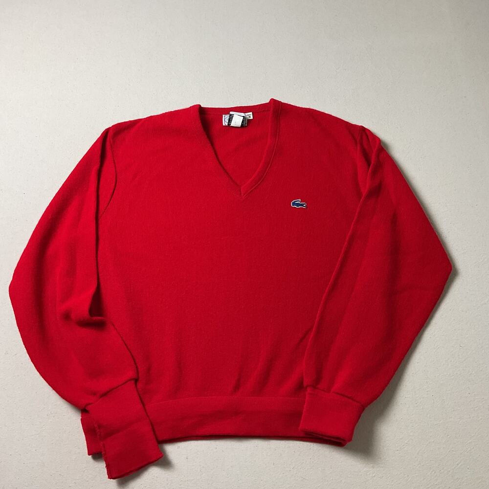 Vintage Izod Lacoste Alligator Pullover V-Neck GrandpaSweater Red XLarge